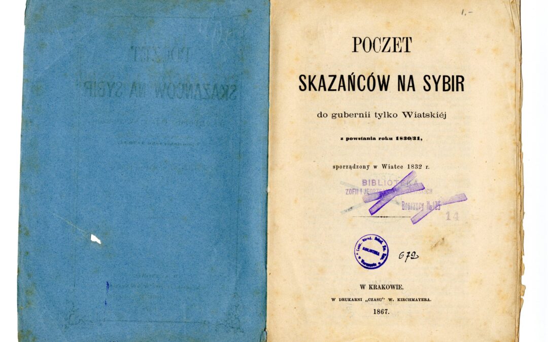 Na zdjęciu widać strone tytułową książki pt. Poczet skazańców na Sybir z 1867 r.