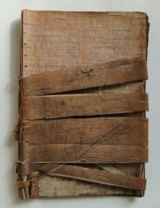 Photograph of a notebook made from birch bark