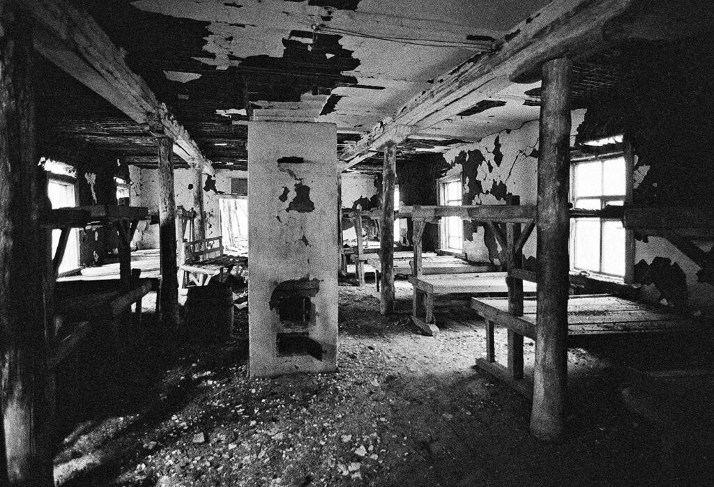Destroyed interior of the barrack